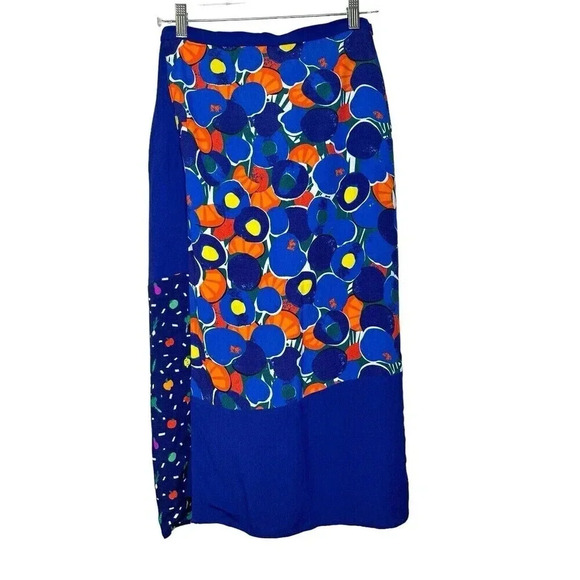 STAUD Moulette Midi Skirt Blue Fruit Veggie Colorblock Size 4 - Picture 4 of 11